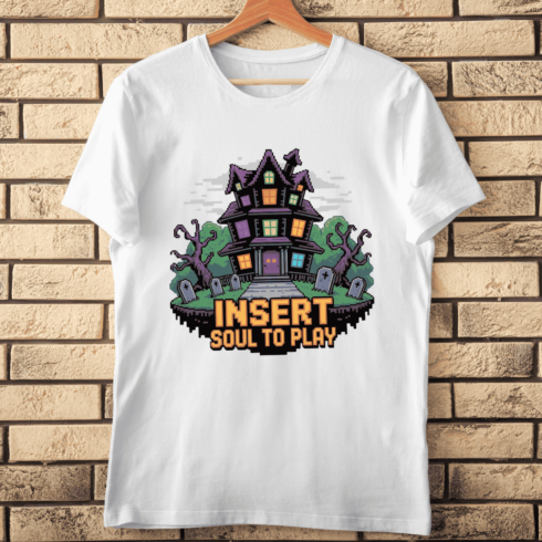 Retro Gaming Haunted House T-shirt Design cover image.