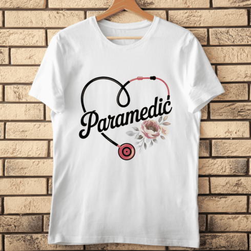 Paramedic Heart Stethoscope with Floral T-shirt Design cover image.