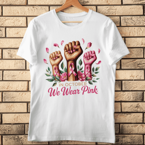 Empowering In October We Wear Pink T-shirt Design cover image.