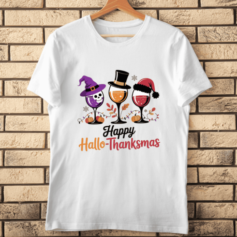 Hallo-Thanksmas Typography T-shirt Design cover image.