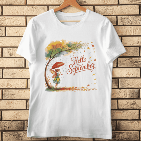 Hello September Autumn Landscape T-shirt Design cover image.