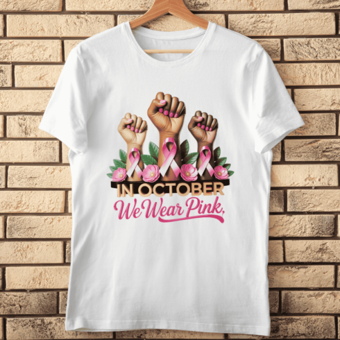 Fists with Pink Ribbons for Breast Cancer T-shirt Design cover image.