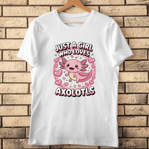Axolotl Love for Girls and Women T-shirt Design cover image.