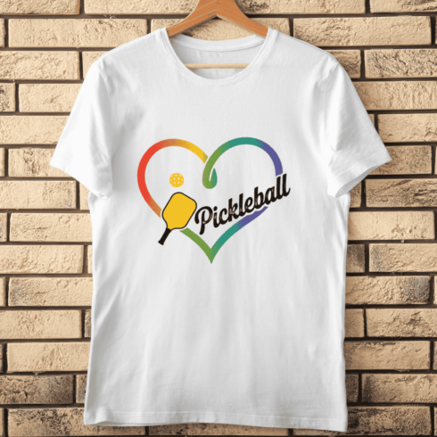 Pickleball Rainbow Heart T-shirt Design cover image.
