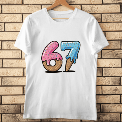 Fun Food-Themed 67 for Celebrations T-shirt Design cover image.