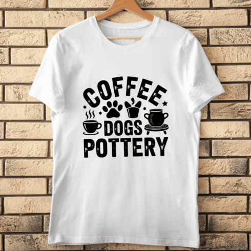 Coffee, Dogs, and Pottery T-shirt Design cover image.
