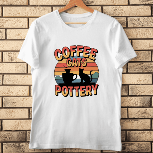 Cat Lover's Pottery and Coffee T-shirt Design cover image.