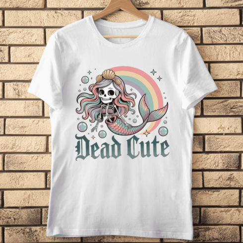 Chibi Mermaid with Skeleton Ribcage T-shirt Design cover image.
