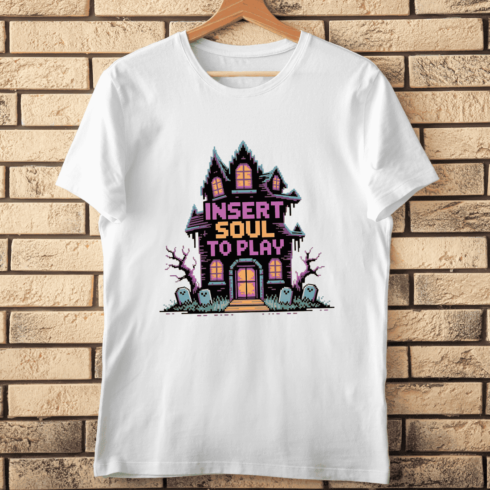 Haunted House Pixel Art T-shirt Design cover image.