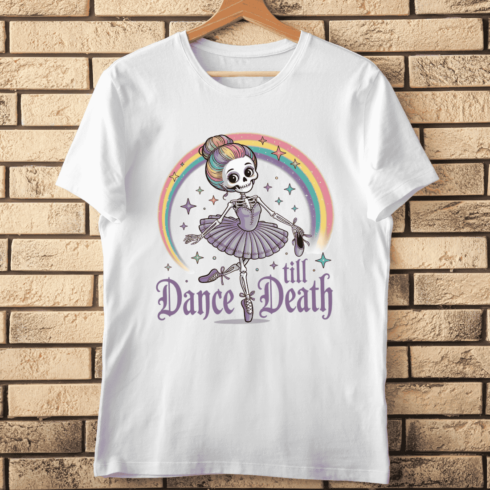 Dance Till Death Skeleton T-shirt Design cover image.