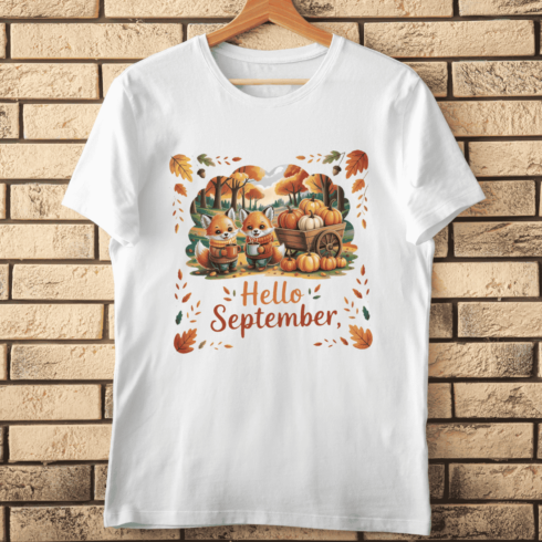 Hello September Autumn Fox T-shirt Design cover image.
