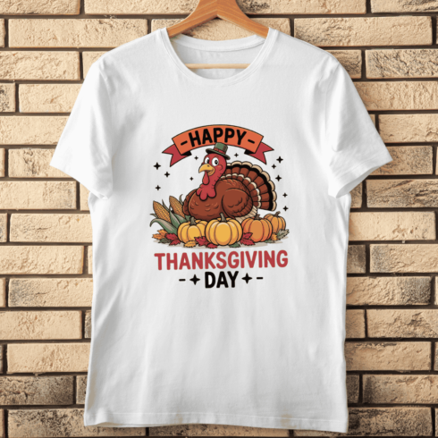 Cute Turkey with Pumpkins and Corn T-shirt Design cover image.