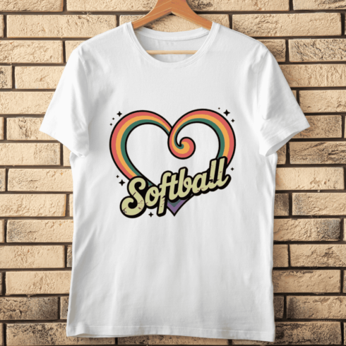 Softball Rainbow Heart T-shirt Design cover image.