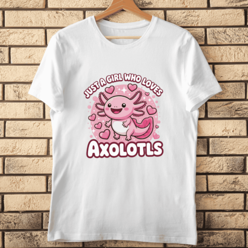 Pink Axolotl with Hearts and Stars T-shirt Design cover image.