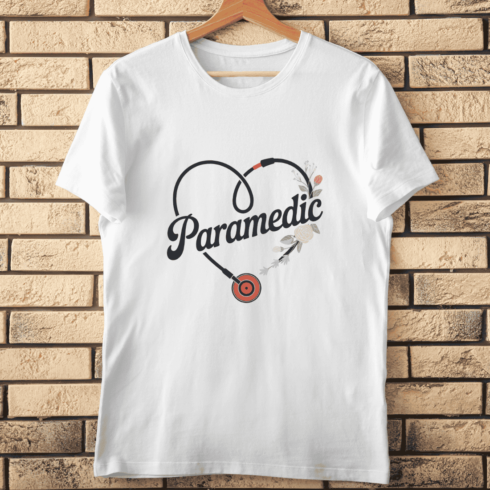 Paramedic Love Stethoscope and Flower T-shirt Design cover image.