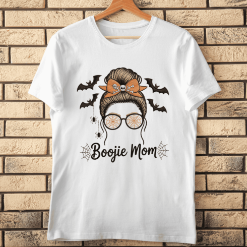 Spooky Messy Bun and Bats T-shirt Design cover image.