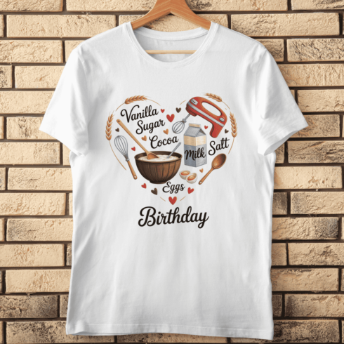 Baking Lover Birthday T-shirt Design cover image.
