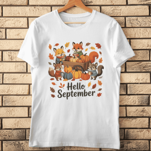 Hello September Typography T-shirt Design cover image.