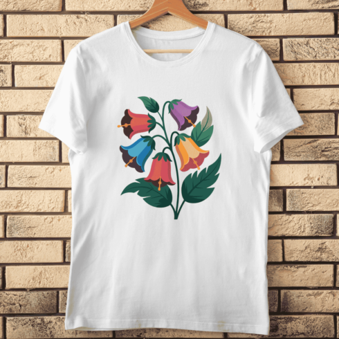 Colorful Folk Art Bellflowers T-shirt Design cover image.