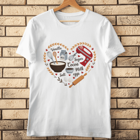 Baking Lover Heart T-shirt Design cover image.