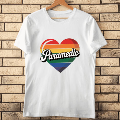 Paramedic Pride Rainbow Heart T-shirt Design cover image.