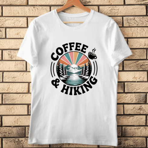 Coffee and Hiking Typographic T-shirt Design cover image.