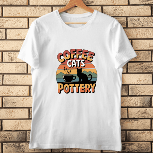 Retro Sunset with Cat and Hobbies T-shirt Design cover image.