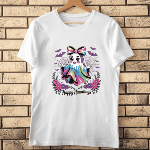 Rainbow and Holographic Ghost T-shirt Design cover image.