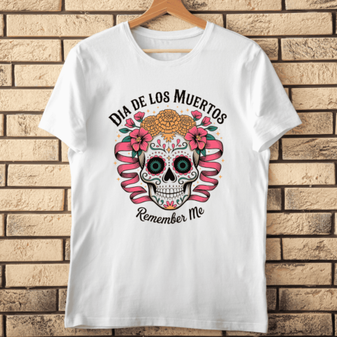 Dia de los Muertos Sugar Skull T-shirt Design cover image.