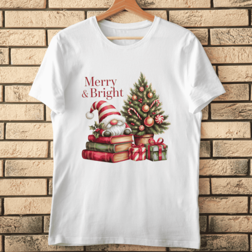 Holiday Gnome with Gifts and Candy Canes T-shirt Design cover image.