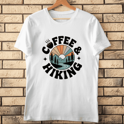 Vintage Coffee and Hiking T-shirt Design cover image.
