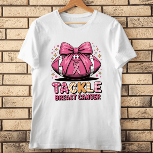 Breast Cancer Awareness Football T-shirt Design cover image.