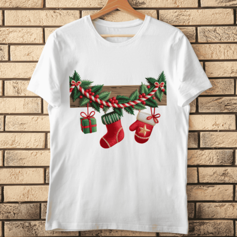 Seasonal Garland with Candy Canes T-shirt Design cover image.