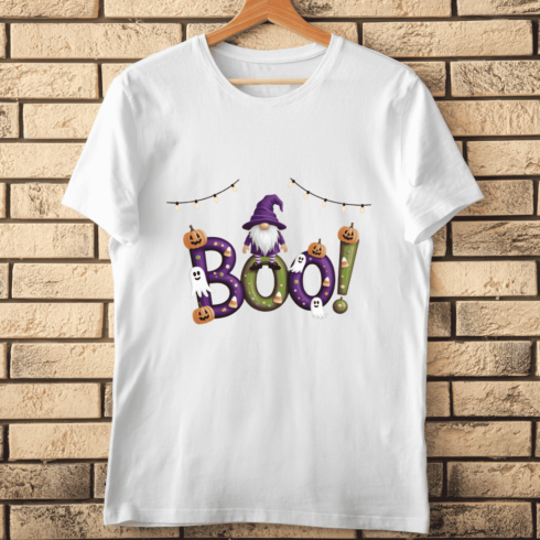 Boo! Gnome and Pumpkin T-shirt Design cover image.