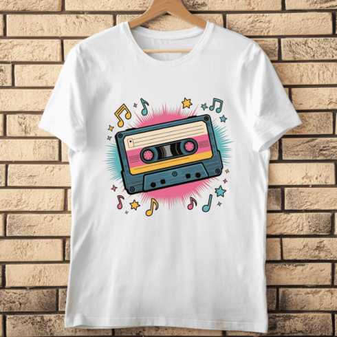 Neon 80s Music Mix Tape T-shirt Design cover image.