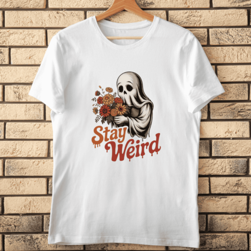 Retro Style Ghost Holding Flowers T-shirt Design cover image.