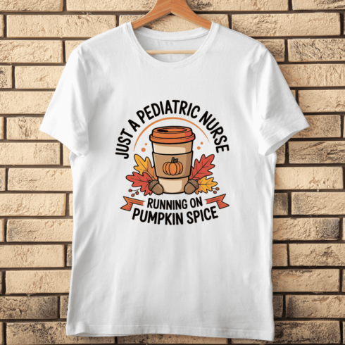 Pediatric Nurse Pumpkin Spice Fall Season T-shirt Design cover image.