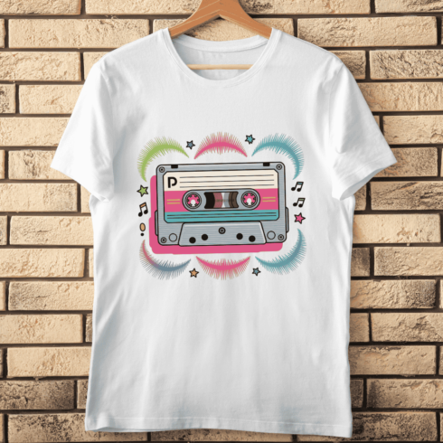 Vintage Cassette Tape with Retro Colors T-shirt Design cover image.