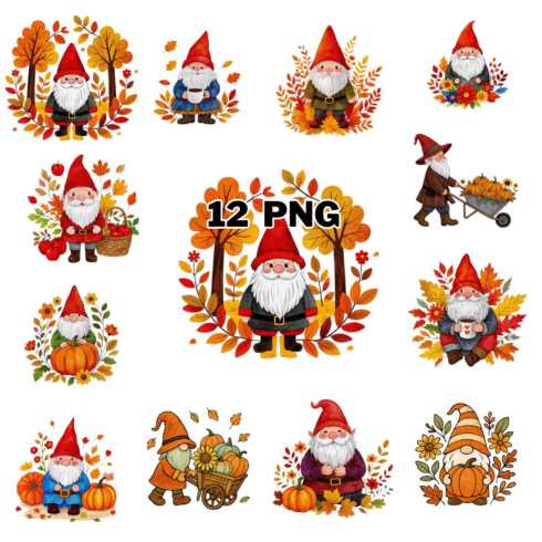 Watercolor Autumn Gnome Sublimation Clipart Bundle cover image.