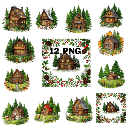 Watercolor Gnome Cottage Sublimation Clipart Bundle cover image.