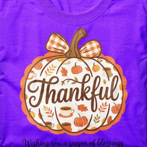 Thankful T Shirt Design, Preppy Fall Pumpkin PNG cover image.