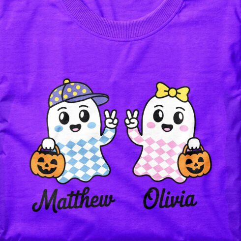 Personalized Neon Halloween Ghost T Shirt Design cover image.