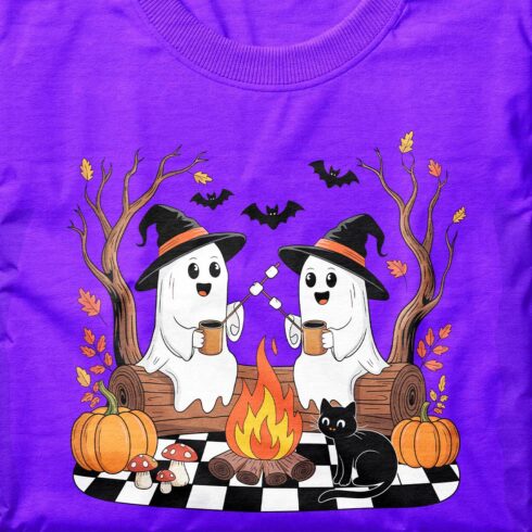 Retro Cute Ghost Halloween T Shirt Design cover image.