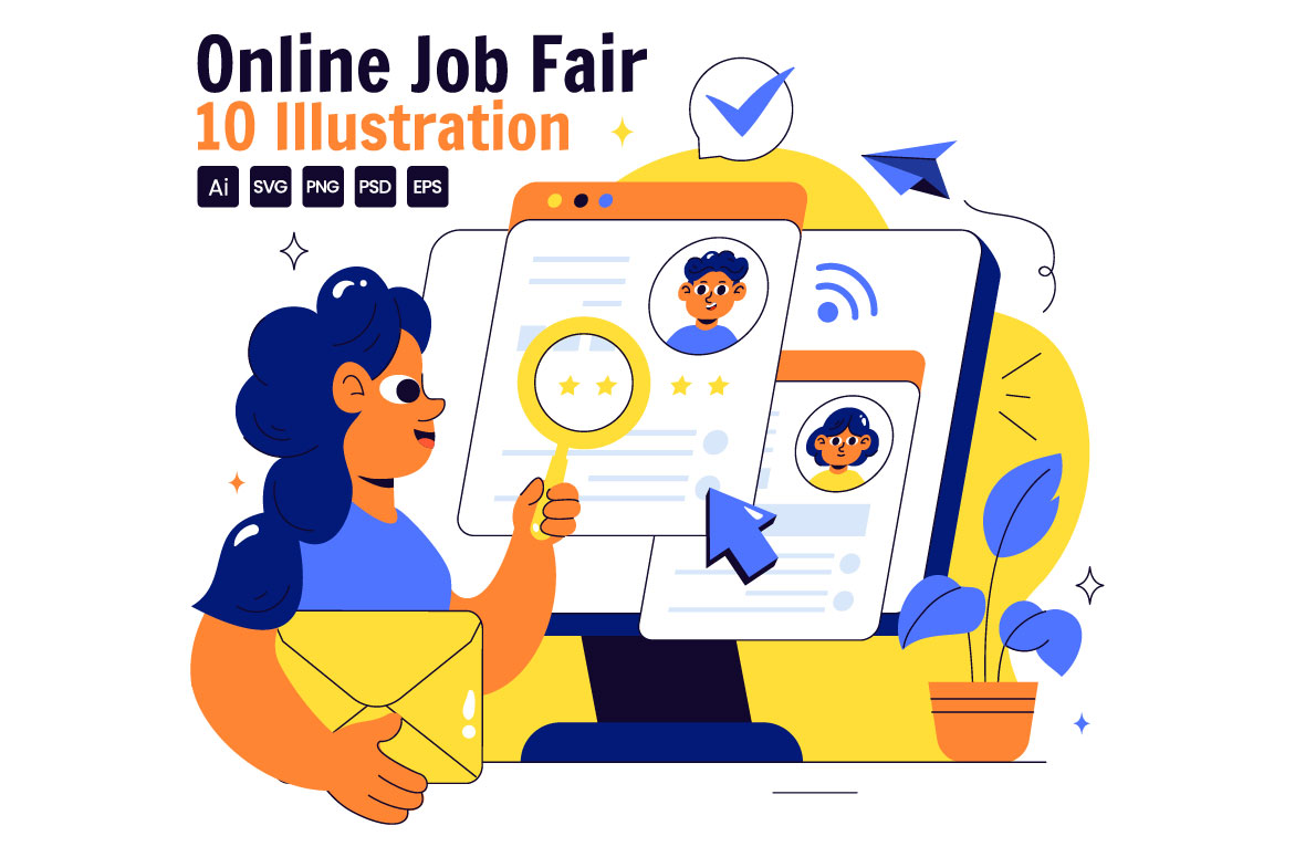 10 Online Job Fair Illustration - MasterBundles