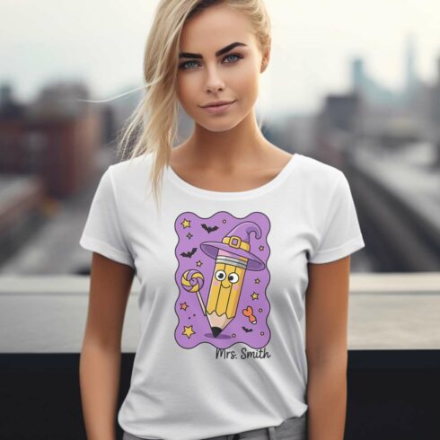 Custom Teacher Halloween T Shirt Design cover image.