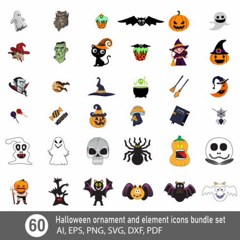 Halloween Ornament and Element Icons Bundle Set cover image.