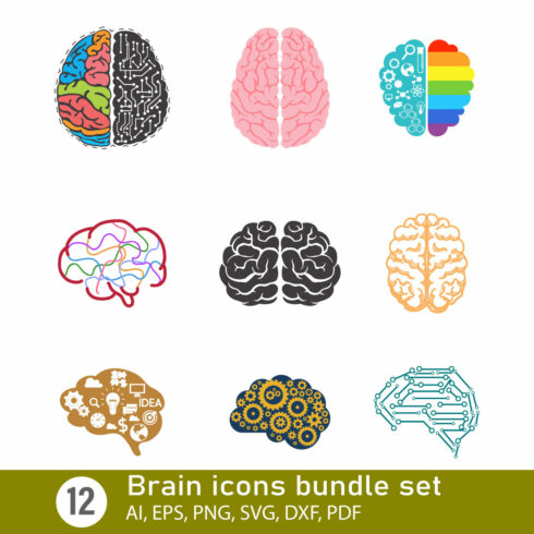 Brain icons bundle set cover image.