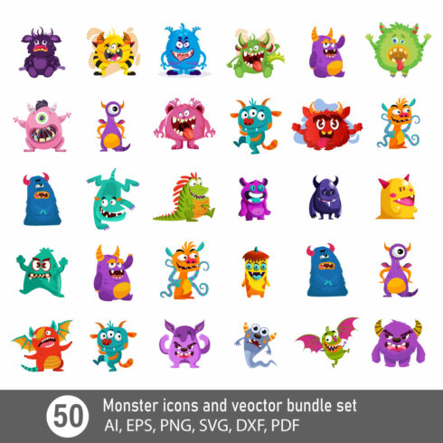 Monster icons vector bundle set cover image.