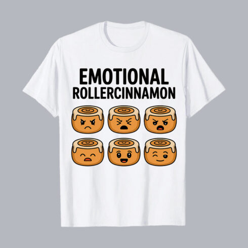 Cute Cinnamon Roll Emoji Faces Funny Cartoon T-Shirt Design T-Shirt Design PNG cover image.