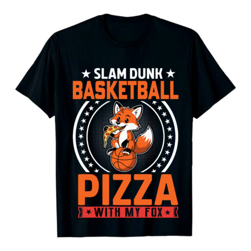 Fox Eating Pizza Basketball Slam Dunk sports Basketball T-Shirt Design EPS AI PDF SVG PNG cover image.